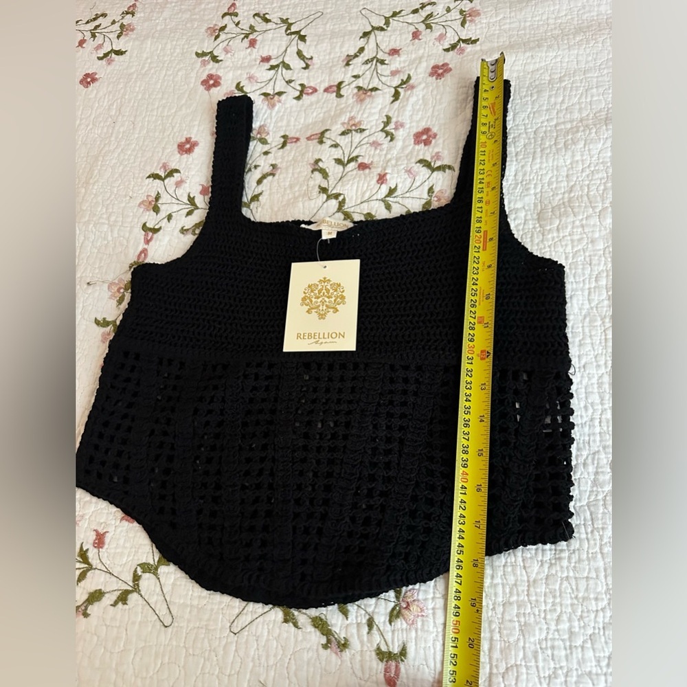 🖤 Rebellion Crochet Knit Tank Top NWT Boho Festival Beach Black Size M Summer. - Picture 6 of 10